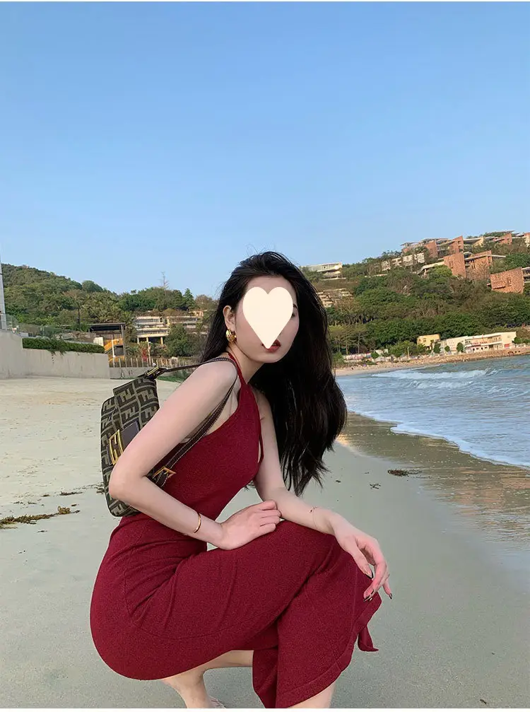 Red Neckline Dress with Keyhole Cutout Slim Fit — feature 5