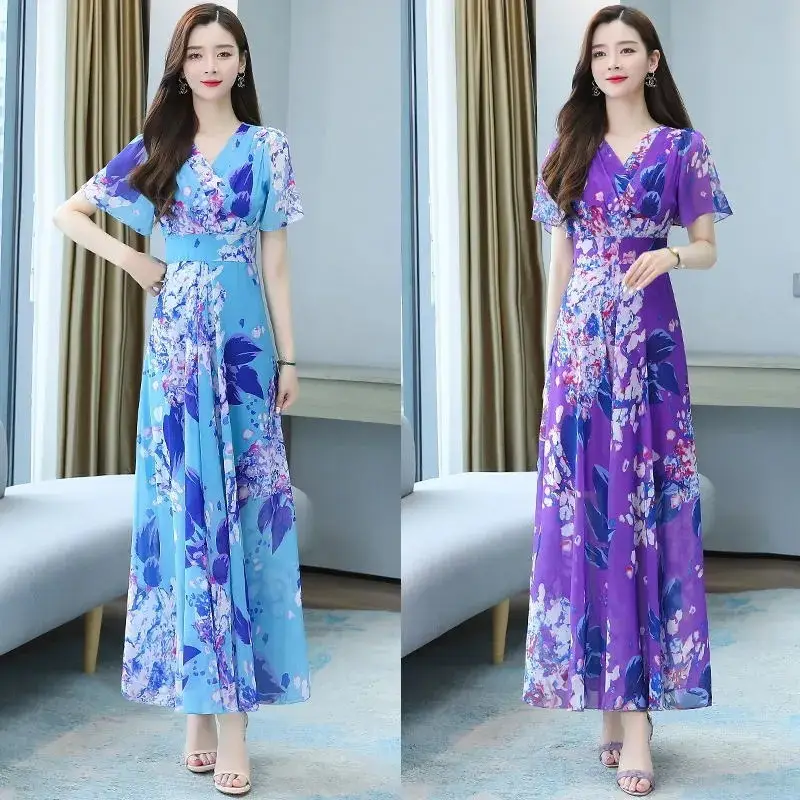 2025 Floral V Neck Skirt Dress Plus Size Women - Image 4