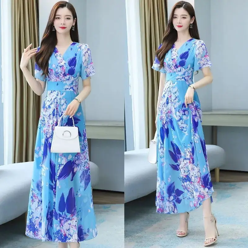 2025 Floral V Neck Skirt Dress Plus Size Women - Image 5