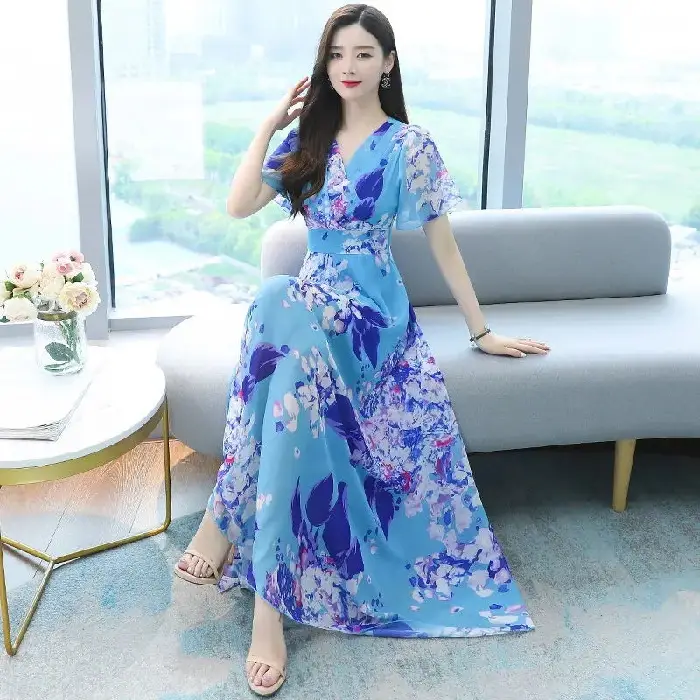 2025 Floral V Neck Skirt Dress Plus Size Women - Image 2
