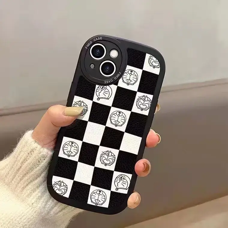 OPPOA5PRO/RENO13 Black Checkered Fat Leather Phone Case - Image 3