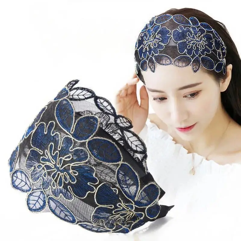 3# [wide lace headband] Navy blue