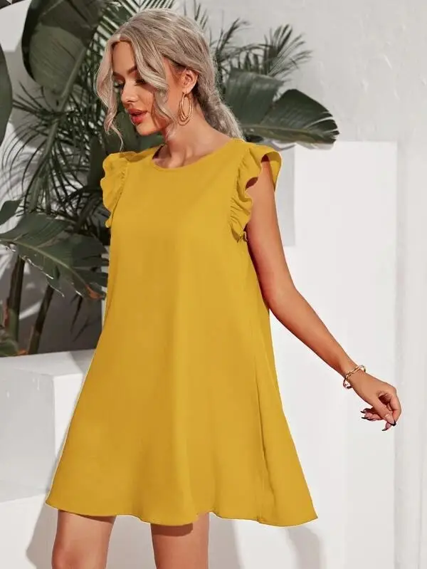 2022 Summer Women's Yellow Slim Fit Dress - Image 3