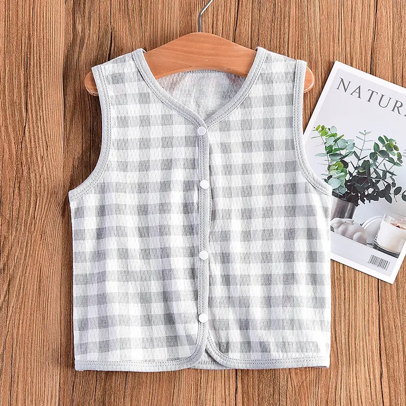 Children's Pink Gingham Vest Veston Style Cotton Summer Top