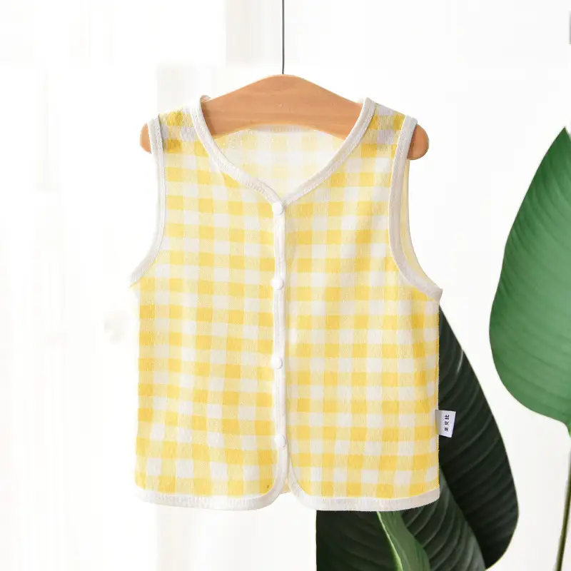 Children's Pink Gingham Vest Veston Style Cotton Summer Top