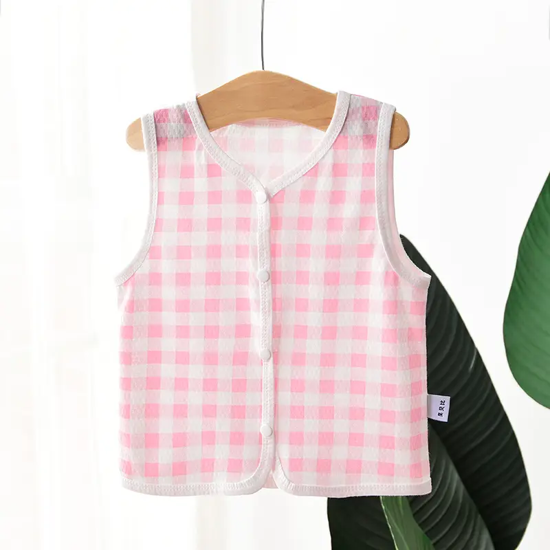 Children's Pink Gingham Vest Veston Style Cotton Summer Top
