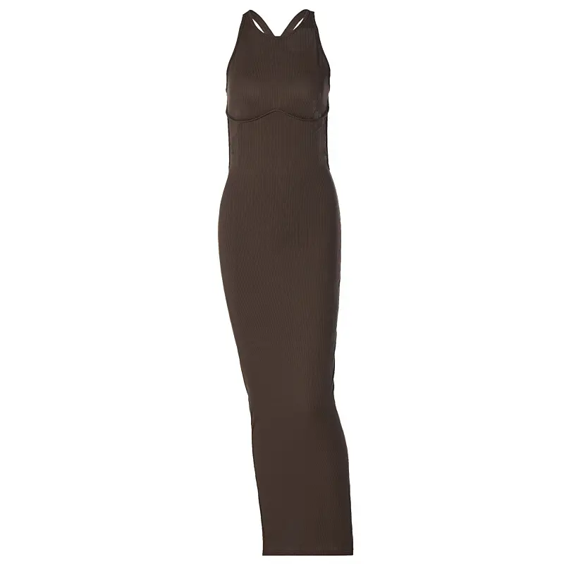 Black Slim Fit Sleeveless Backless Dress for Women - Image 8