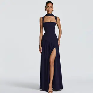 Black Slim Fit Sleeveless Backless Dress for Women — feature 1