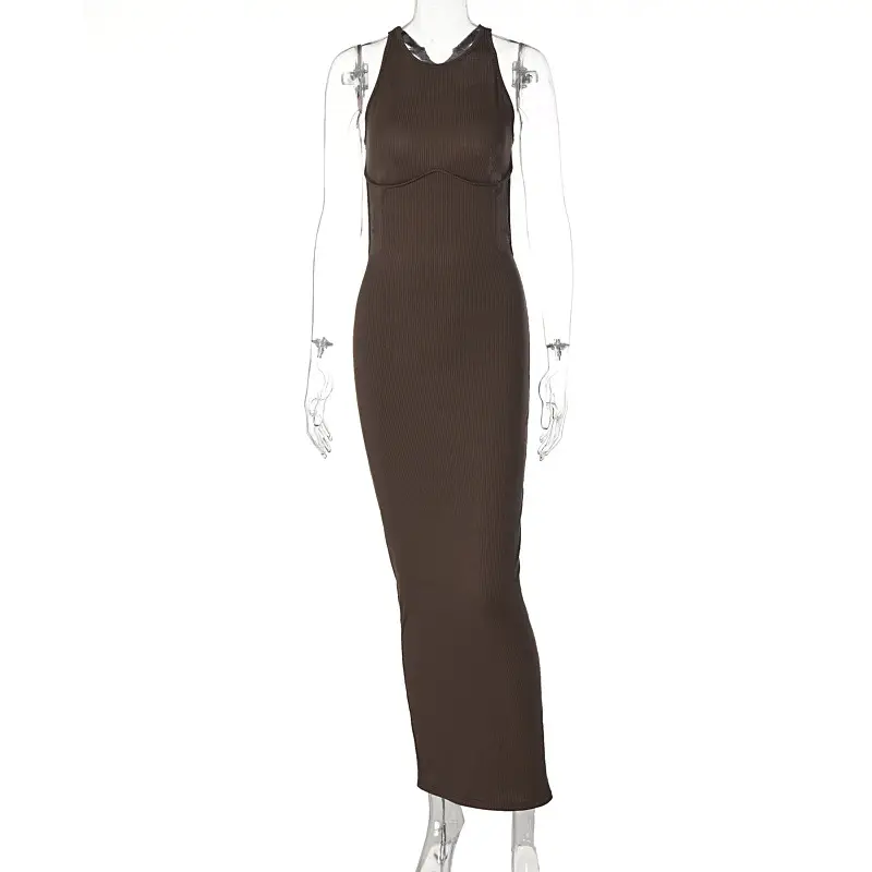 Black Slim Fit Sleeveless Backless Dress for Women - Image 2