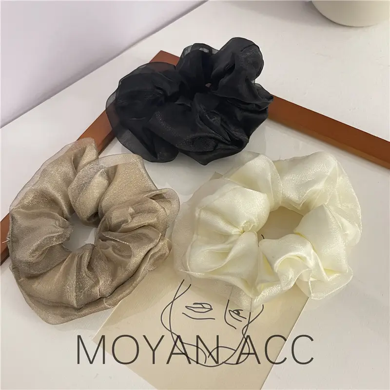 Organza Bowel Hair Rings Black White Brown Double Layer Mesh - Image 5