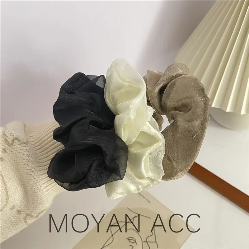 Organza Bowel Hair Rings Black White Brown Double Layer Mesh - Image 7