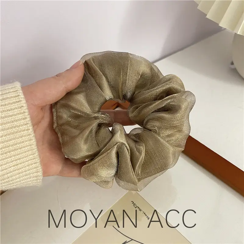 Organza Bowel Hair Rings Black White Brown Double Layer Mesh - Image 2