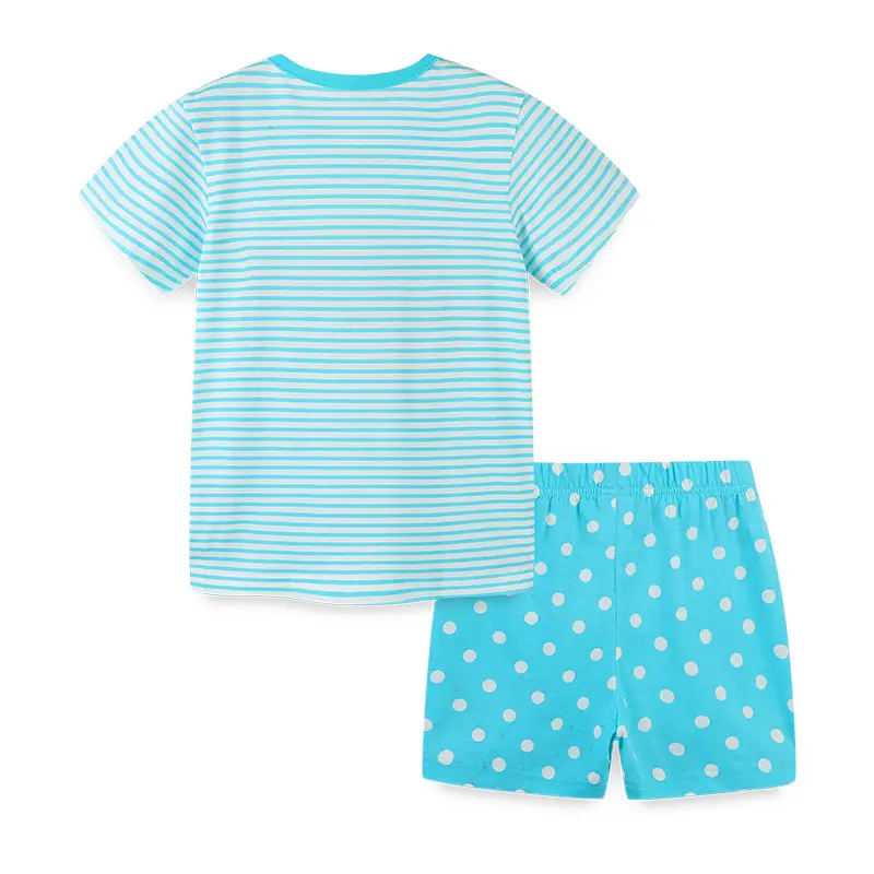 Girls Cotton Striped Shorts Set Blue White Summer - Image 3