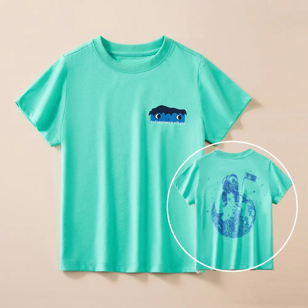 Pure Cotton Kids T-Shirt Green Short Sleeve