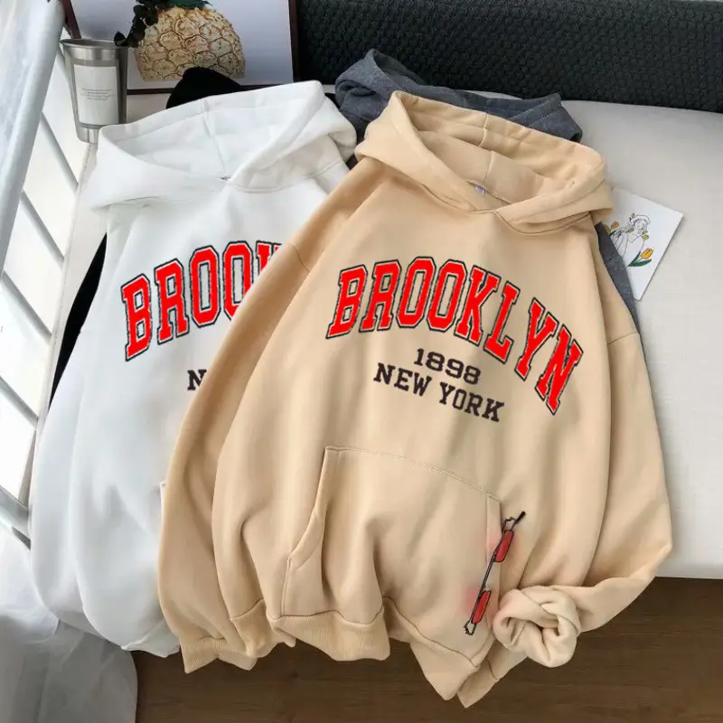 Brooklyn Fleece Hoodie Pink & Cream for Men Women - Image 17