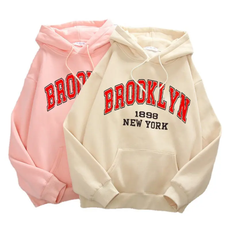 Brooklyn Fleece Hoodie Pink & Cream for Men Women - Image 19