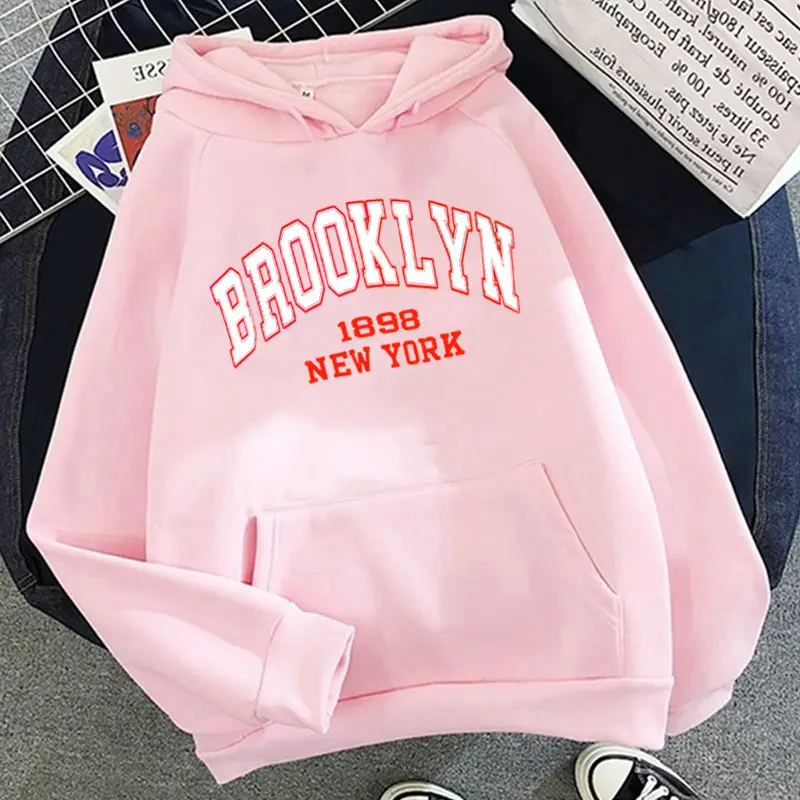 Brooklyn Fleece Hoodie Pink & Cream for Men Women - Image 10