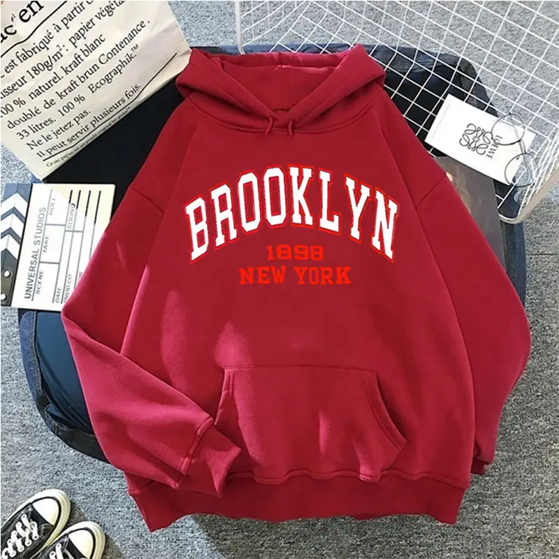 Brooklyn Fleece Hoodie Pink & Cream for Men Women - Image 12