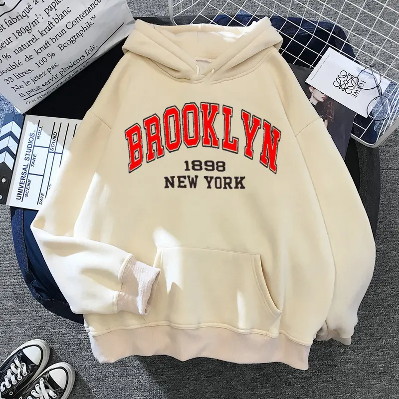Brooklyn Fleece Hoodie Pink & Cream for Men Women - Image 2
