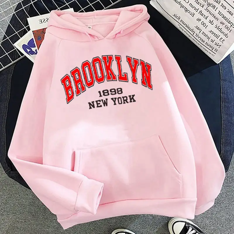 Brooklyn Fleece Hoodie Pink & Cream for Men Women - Image 3