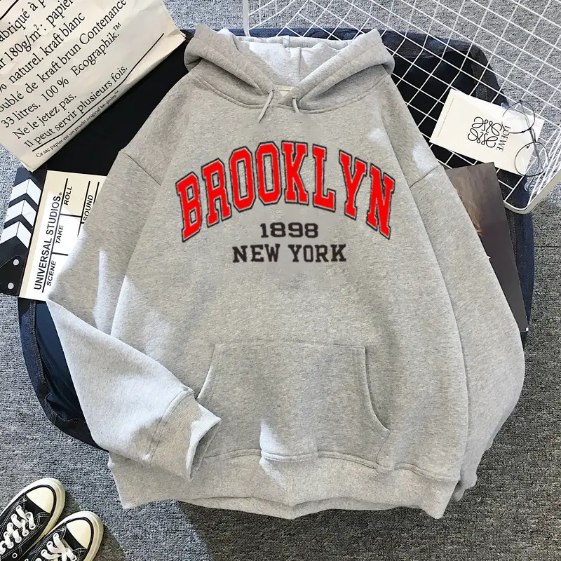 Brooklyn Fleece Hoodie Pink & Cream for Men Women - Image 4
