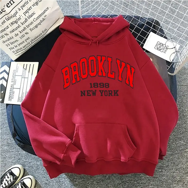 Brooklyn Fleece Hoodie Pink & Cream for Men Women - Image 5