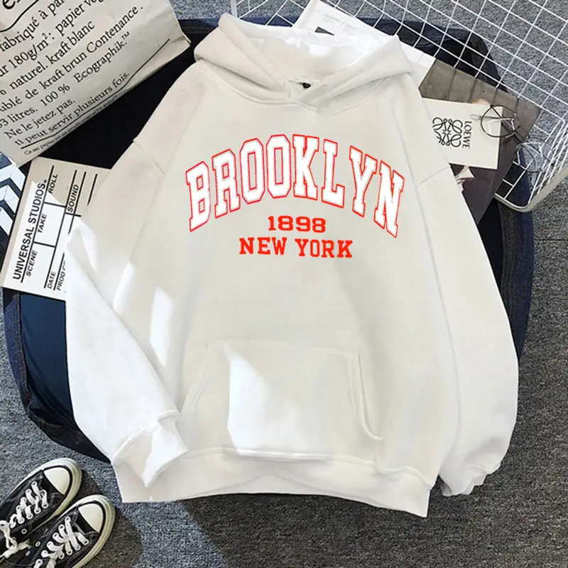 Brooklyn Fleece Hoodie Pink & Cream for Men Women - Image 8