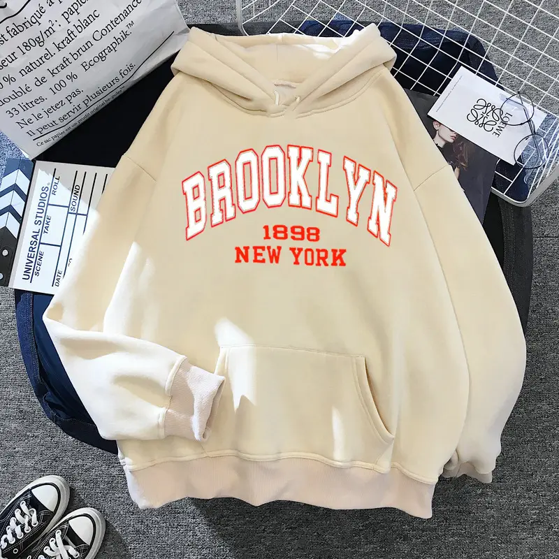 Brooklyn Fleece Hoodie Pink & Cream for Men Women - Image 9