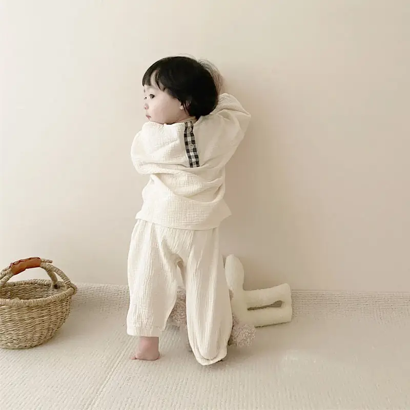 Korean Style Infant Plaid Top Pants Set Spring Summer - Image 4