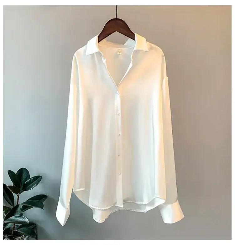 Long Sleeve Satin Shirt Women's White 2025 Spring Summer Sun Protection - Image 4