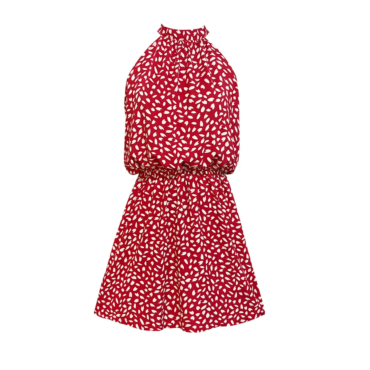 2024 Printed Off-Shoulder Halter Dress with Short Skirt — feature 10