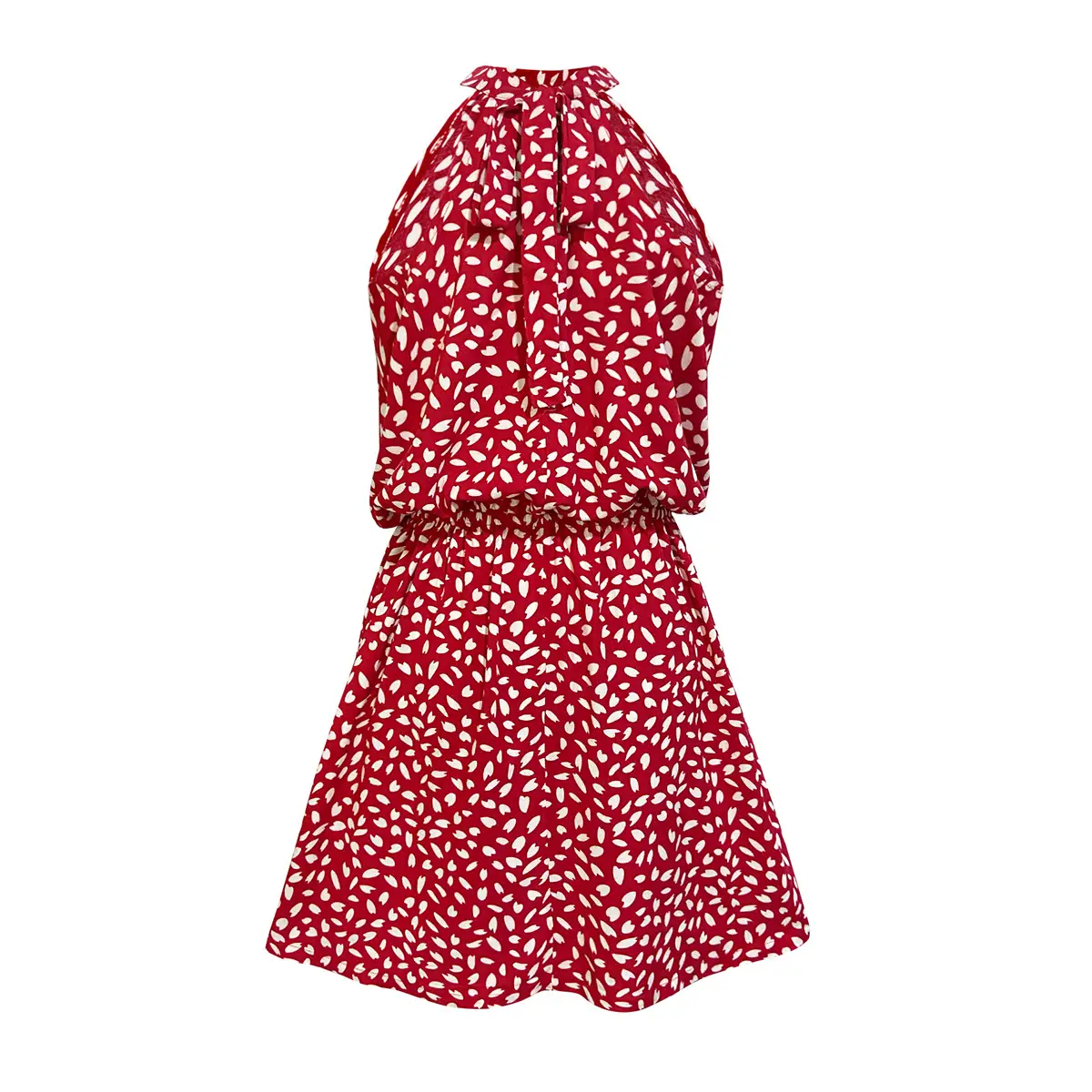 2024 Printed Off-Shoulder Halter Dress with Short Skirt — feature 11