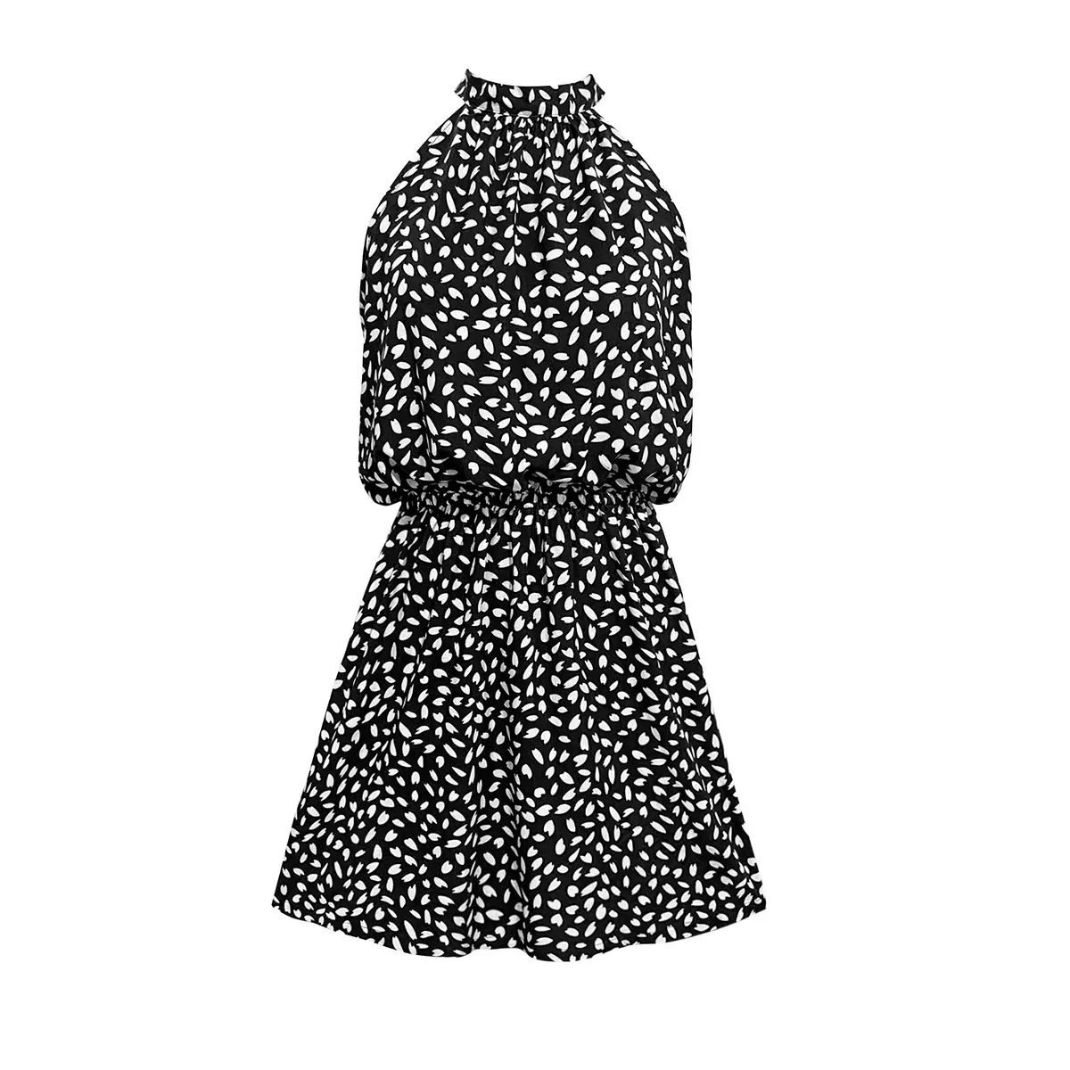 2024 Printed Off-Shoulder Halter Dress with Short Skirt — feature 5