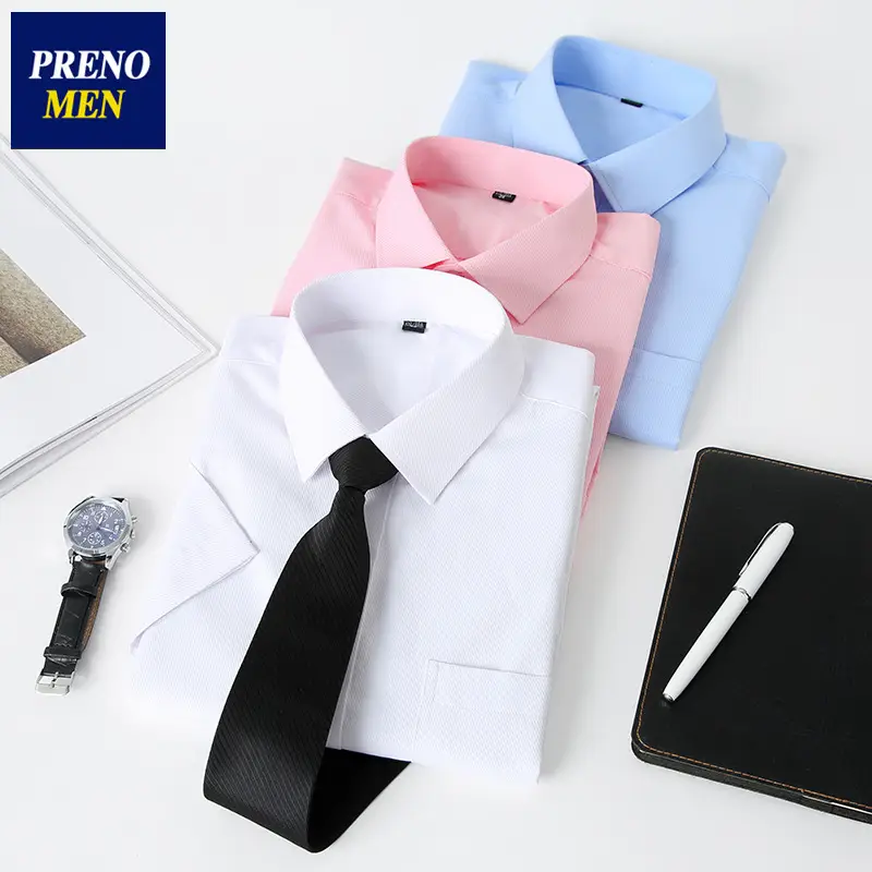 Men White Cotton Slim Short Sleeve Business Shirt - Image 10