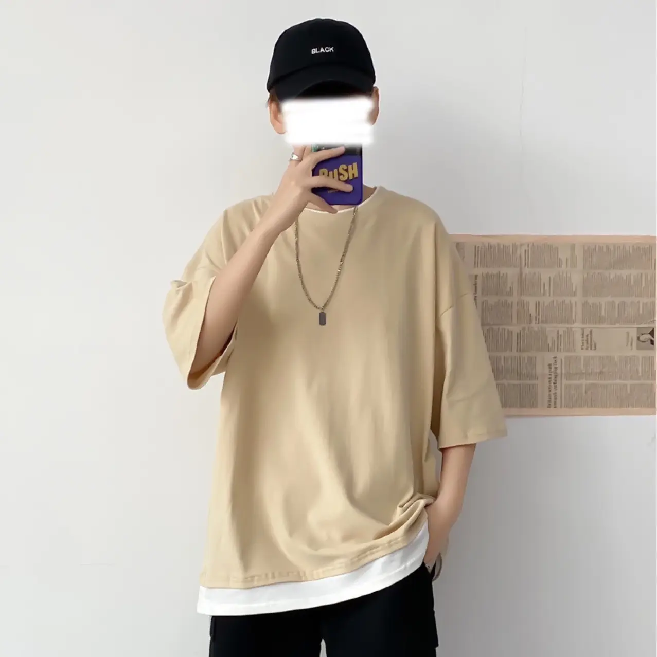 Men's Fake Two-Piece T-Shirt Set Olive Green Cotton Summer Wear - Image 10