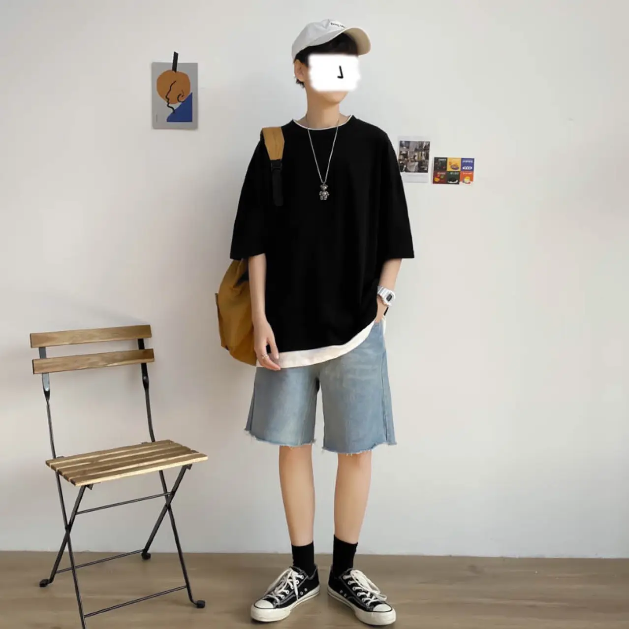 Men's Fake Two-Piece T-Shirt Set Olive Green Cotton Summer Wear - Image 12