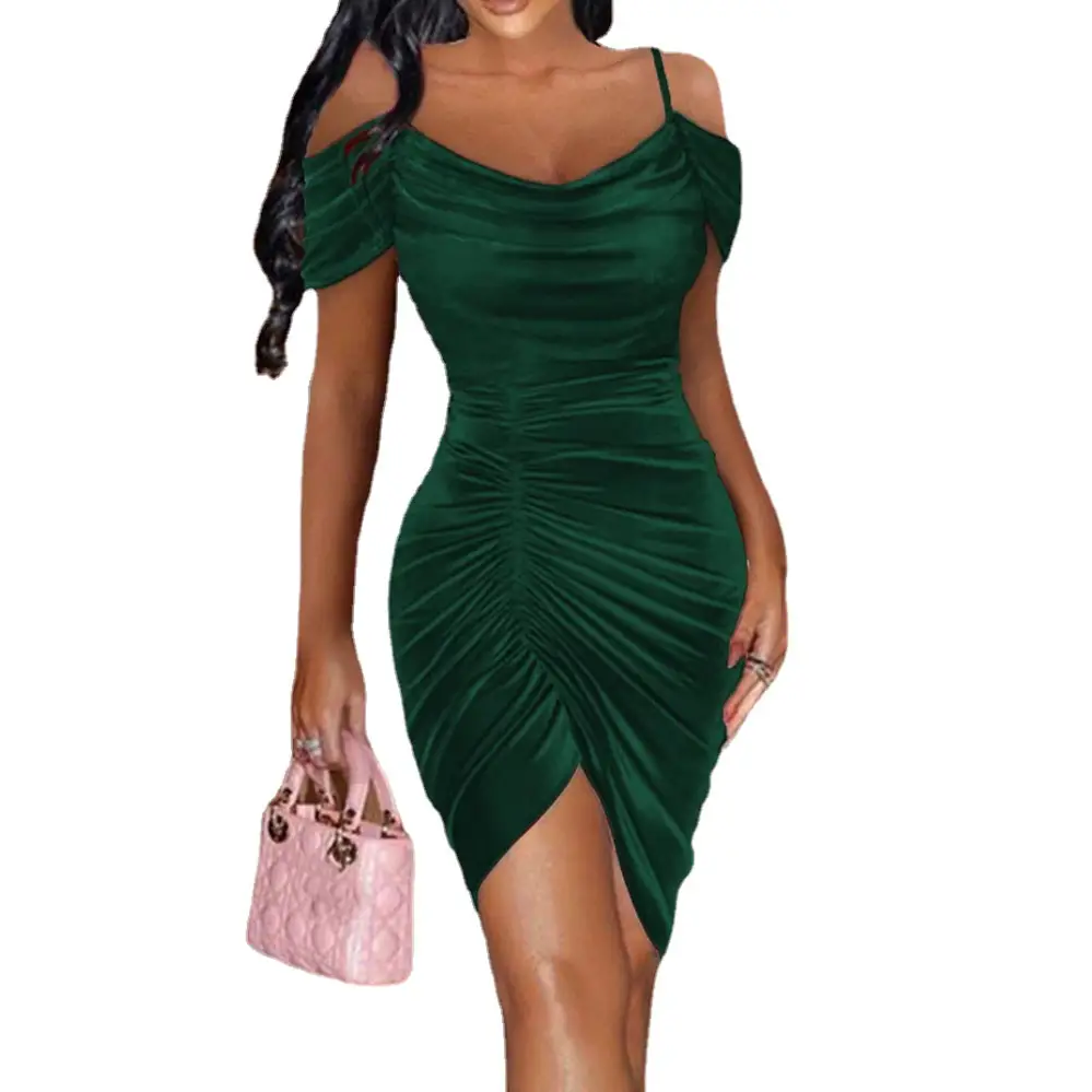 Black Slim Fit Sexy Dress with Drawstring & Slit - Image 5
