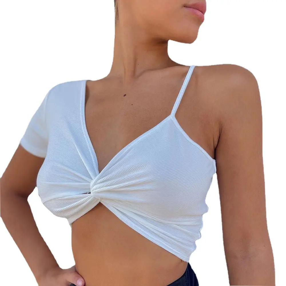 White V-Neck Tie Asymmetrical Camisole Women - Image 5