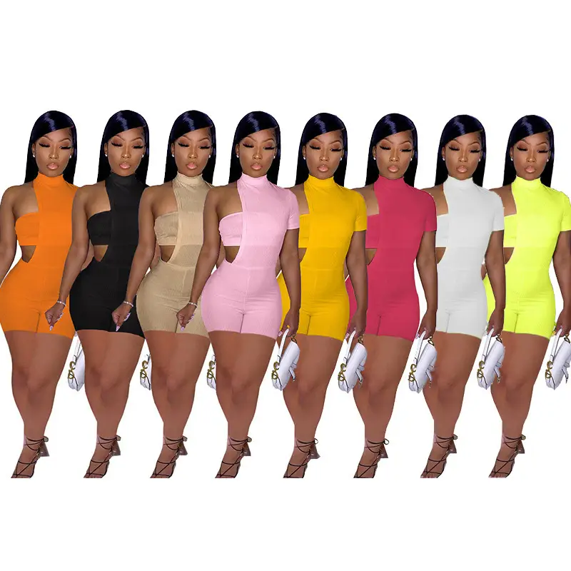 2022 Women's Beige Pit-Ready Shorts Suit with High Neck Clip - Image 10