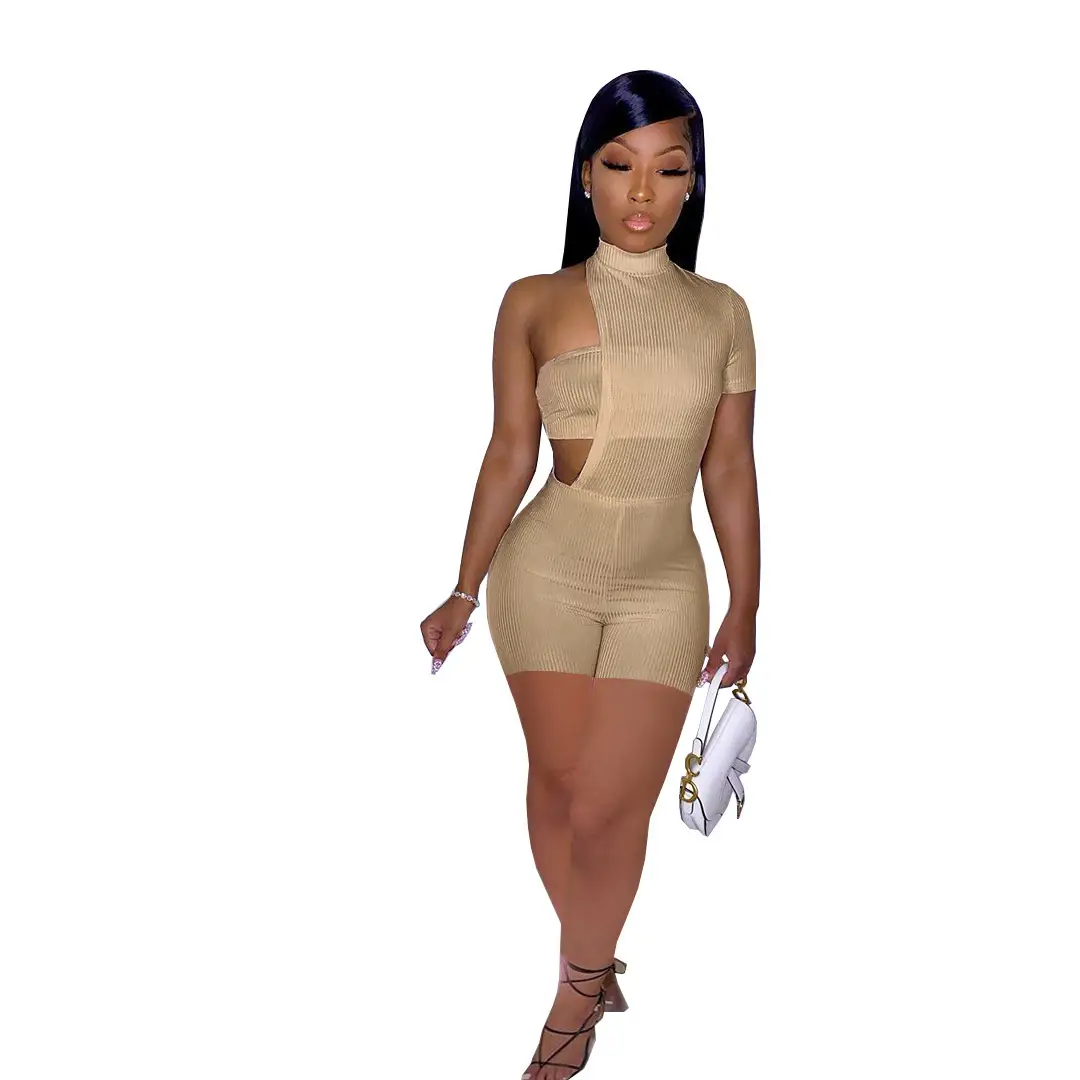 2022 Women's Beige Pit-Ready Shorts Suit with High Neck Clip - Image 8