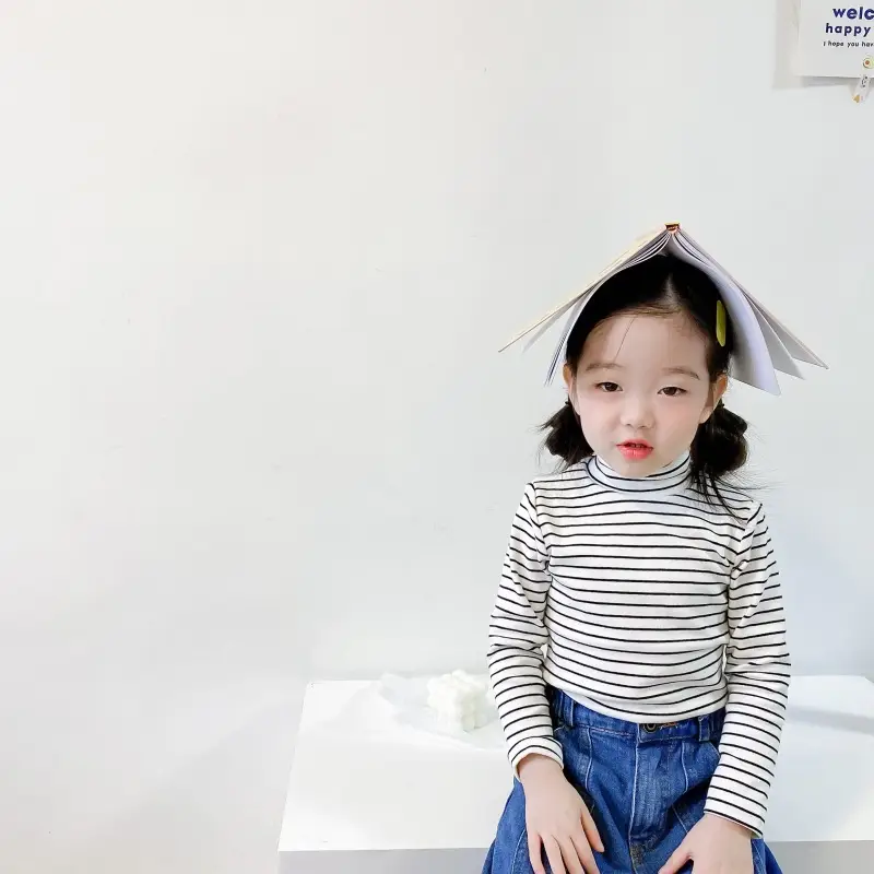 Children Fleece Striped Turtleneck Top Boys Baby Warm Top - Image 2