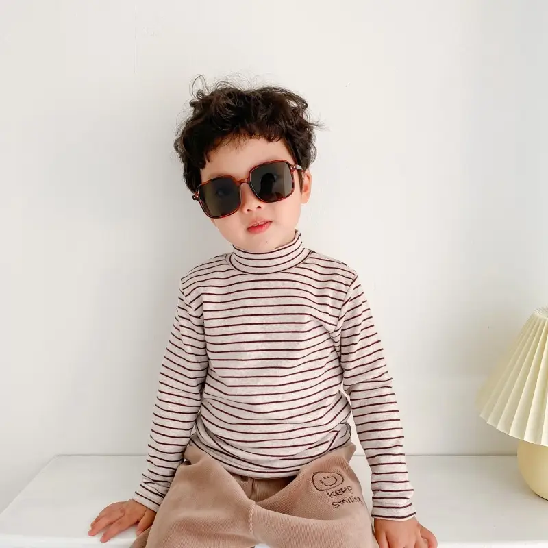 Children Fleece Striped Turtleneck Top Boys Baby Warm Top - Image 3
