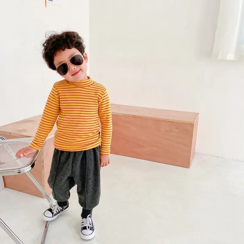 Children Fleece Striped Turtleneck Top Boys Baby Warm Top - Image 4