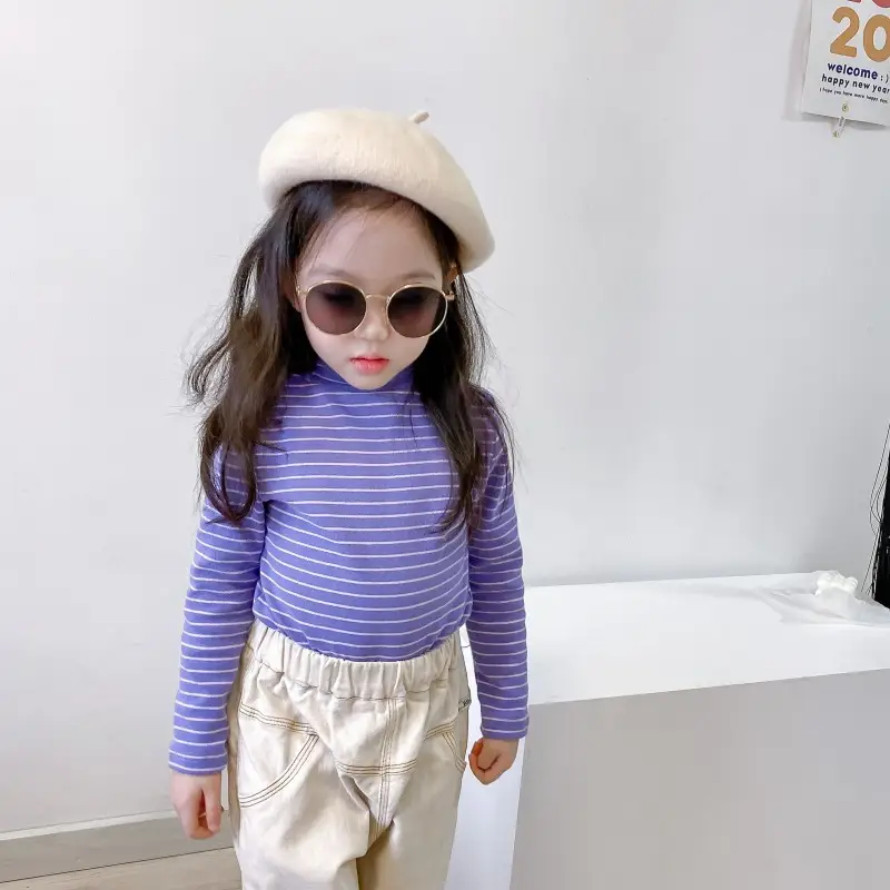 Children Fleece Striped Turtleneck Top Boys Baby Warm Top - Image 5