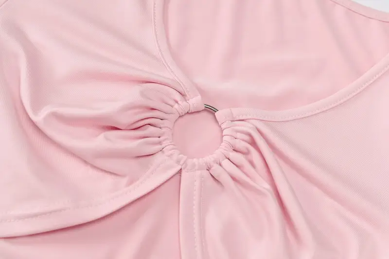 2024 Summer Ring Cut Out Long Sleeve Top Pink — feature 12