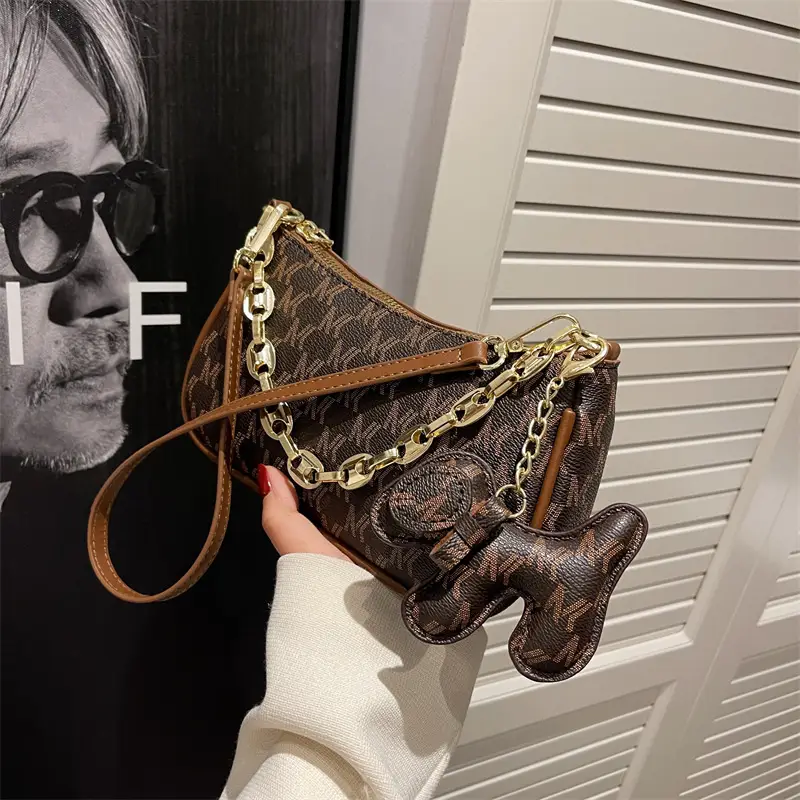 Spring & Summer Women's Chain Crossbody Bag Brown Gold - Image 4