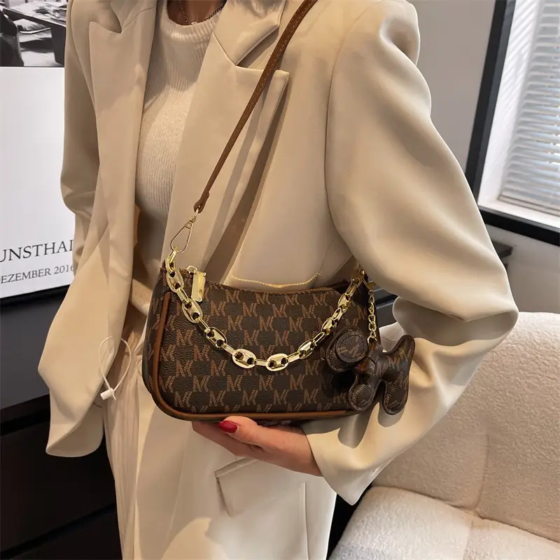 Spring & Summer Women's Chain Crossbody Bag Brown Gold - Image 7