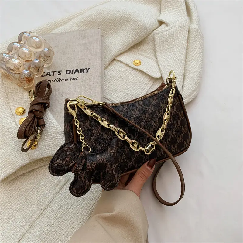 Spring & Summer Women's Chain Crossbody Bag Brown Gold - Image 2