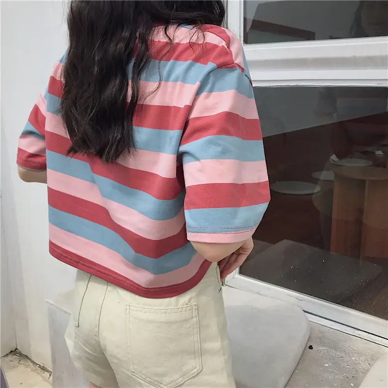 Women Rainbow Striped T-Shirt 2022 New - Image 4