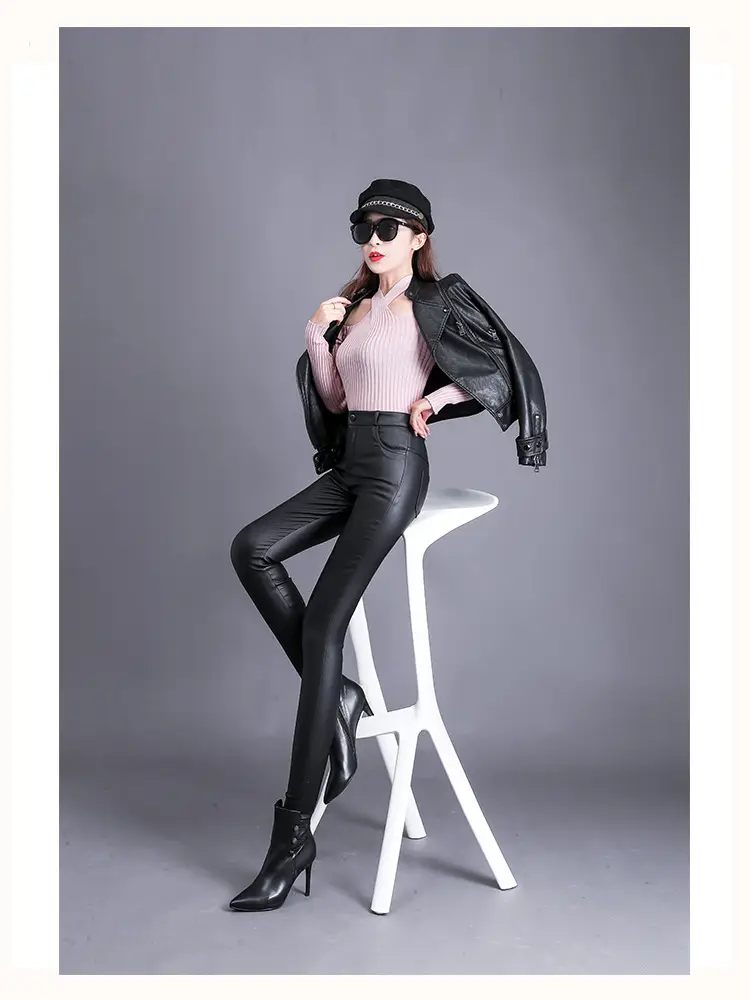 Women's Matte Leather High Waist Leggings Winter Warm — feature 10